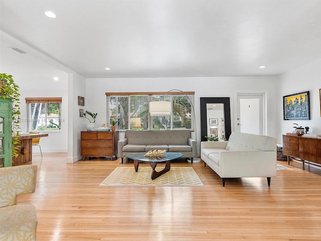 living room featuring light wood-type flooring