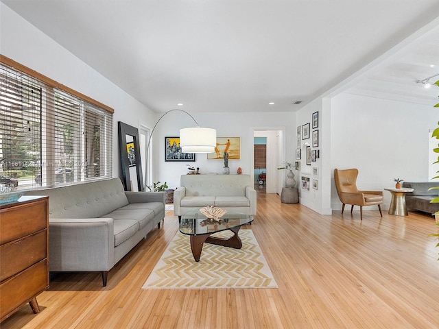 living room with light hardwood / wood-style floors