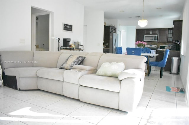 living room featuring light tile patterned floors