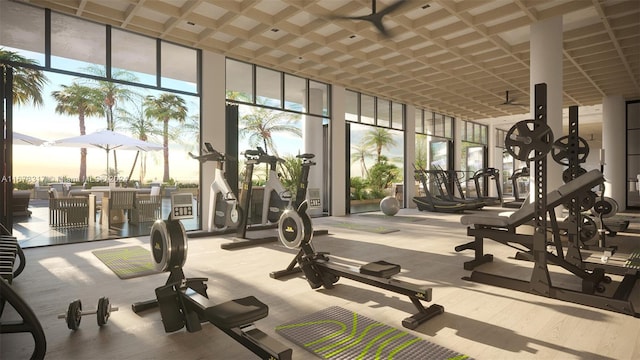 gym featuring a wall of windows and a high ceiling