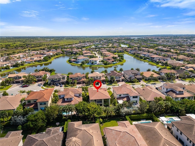 aerial view with a water view