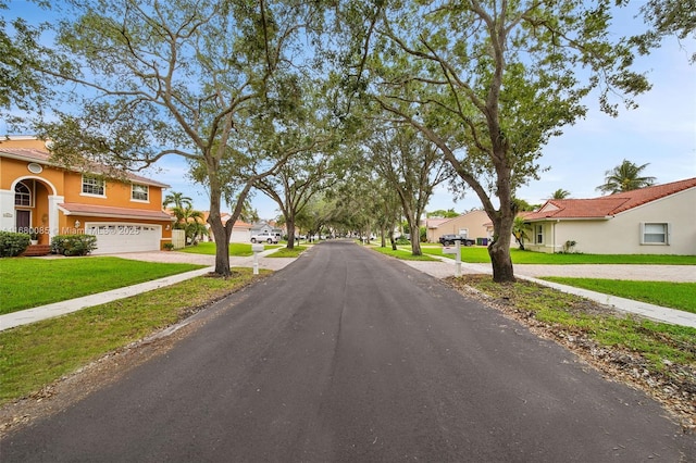 view of street with a residential view and sidewalks