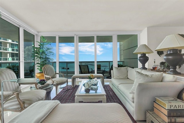 living area with expansive windows