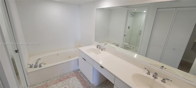 bathroom with vanity and separate shower and tub