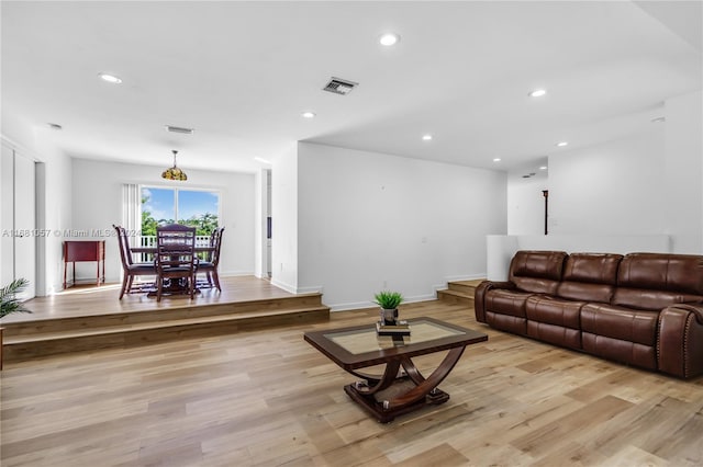 living room featuring light wood-type flooring