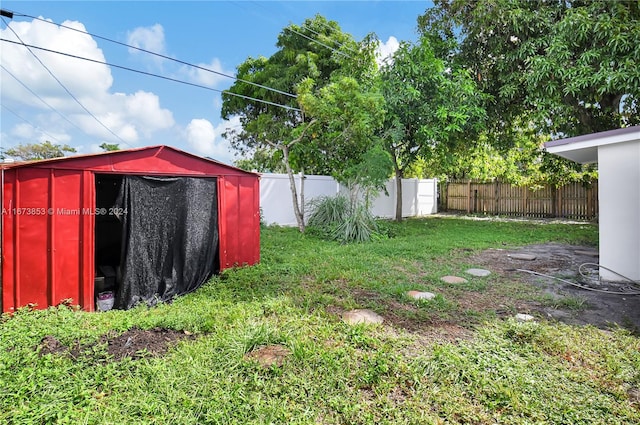 view of yard with a storage unit