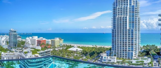 property view of water featuring a beach view