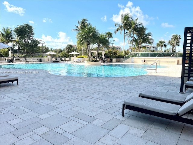 view of pool featuring a patio area