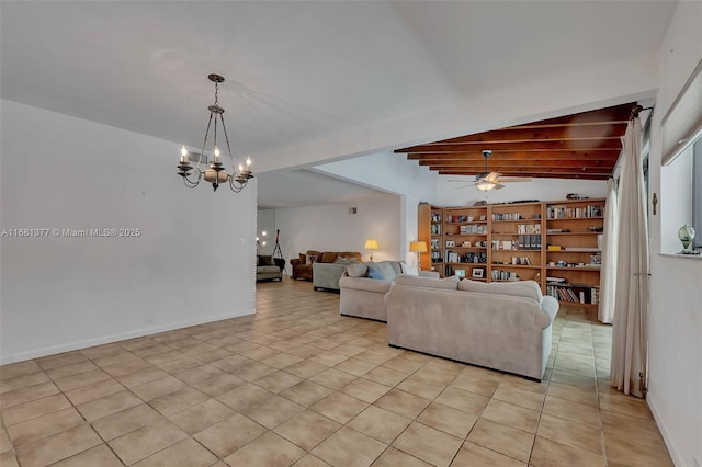 7901 SW 133rd St, Pinecrest, FL 33156 - living room with a chandelier, ceiling fan, and light tile patterned flooring