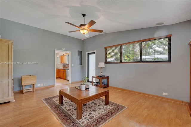 7901 SW 133rd St, Pinecrest, FL 33156 - living area featuring ceiling fan and light wood-style floors