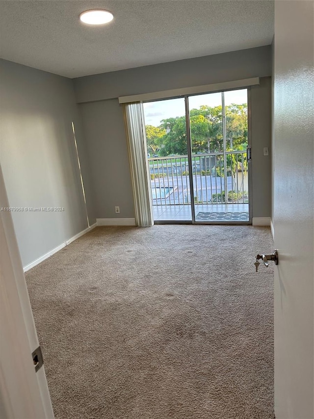 unfurnished room featuring a textured ceiling and carpet floors