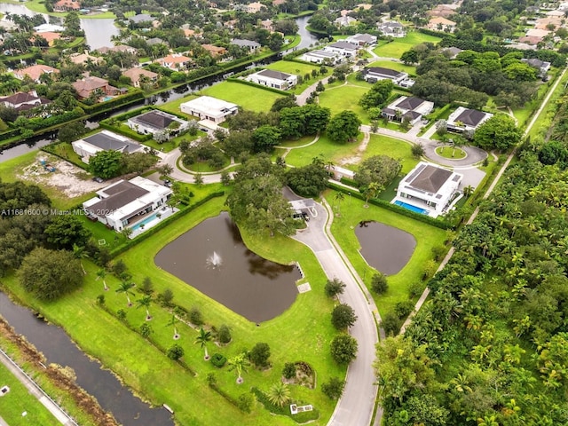 aerial view with a water view