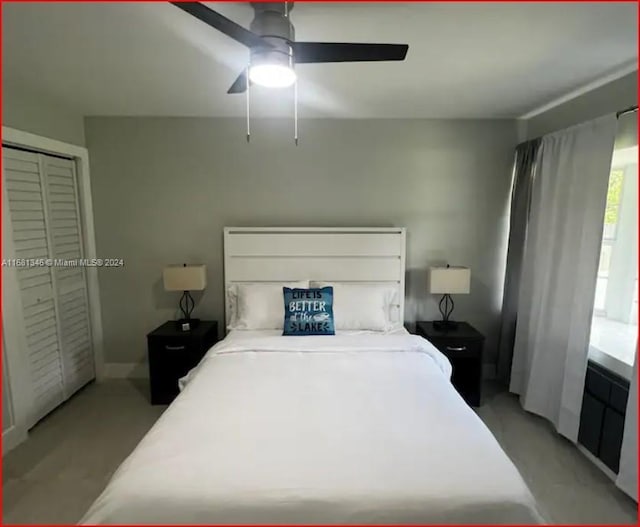 bedroom with a closet and ceiling fan