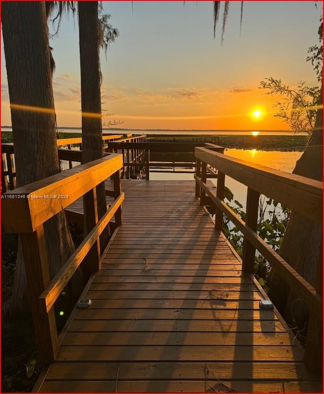 view of dock with a water view