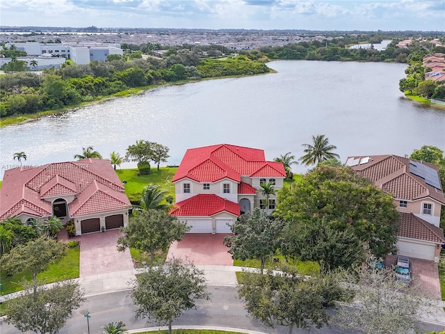 aerial view with a water view