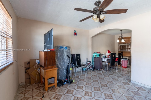 living room featuring ceiling fan