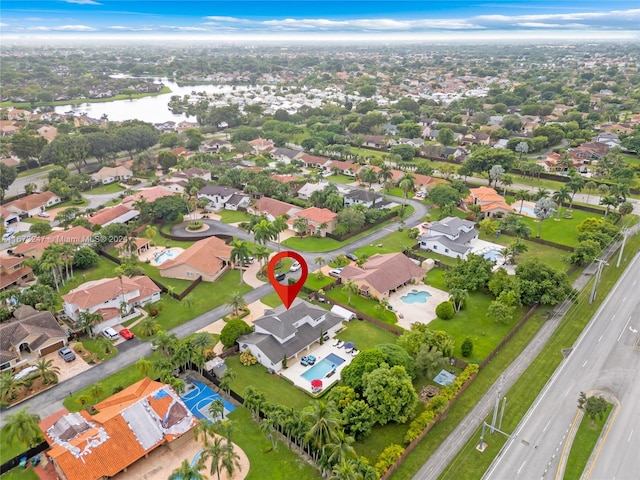 aerial view with a water view