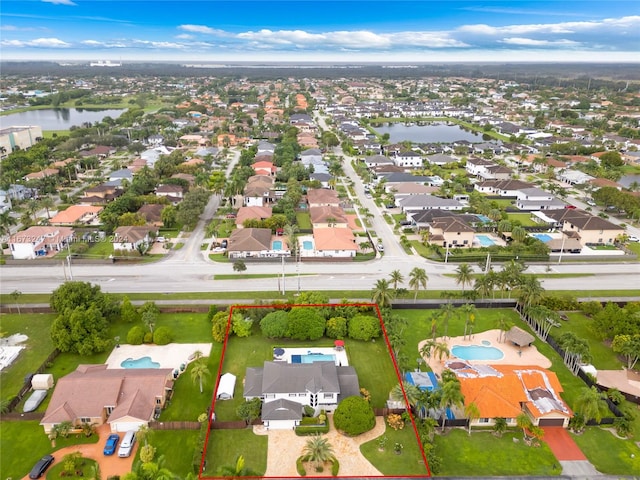 bird's eye view featuring a water view