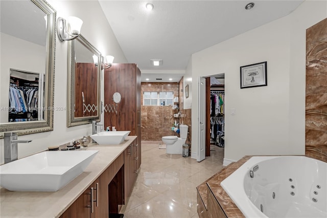 full bathroom featuring vanity, toilet, and shower with separate bathtub