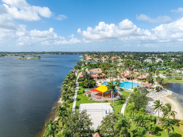 bird's eye view featuring a water view