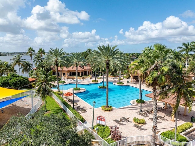 view of pool featuring a patio