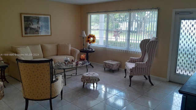 living room with light tile patterned floors