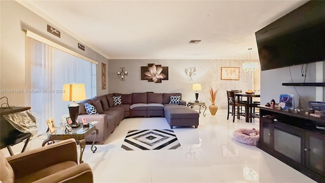 living room featuring tile patterned flooring