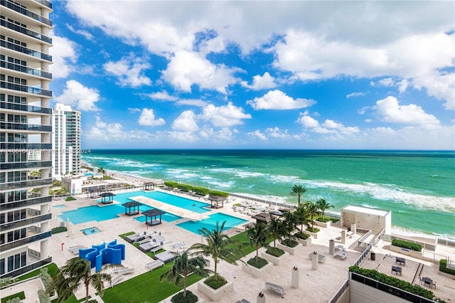 property view of water with a beach view