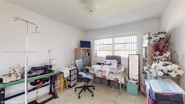 home office featuring light tile patterned floors