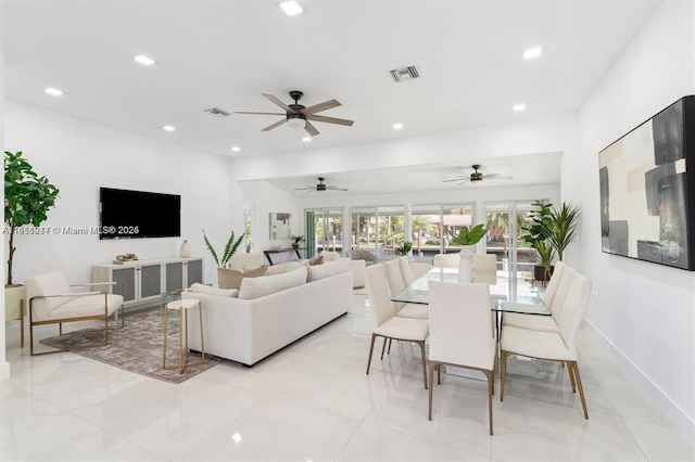 living room featuring light tile patterned floors