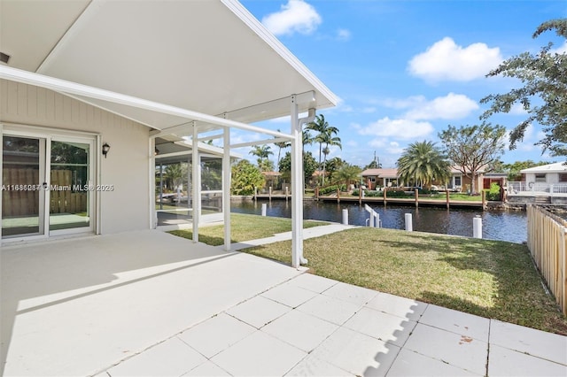 view of patio featuring a water view