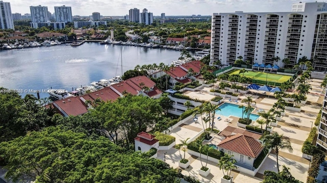 aerial view with a water view