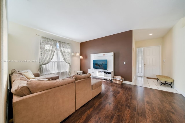 living room with hardwood / wood-style flooring