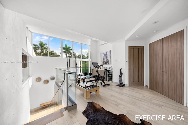 home office with light wood-type flooring