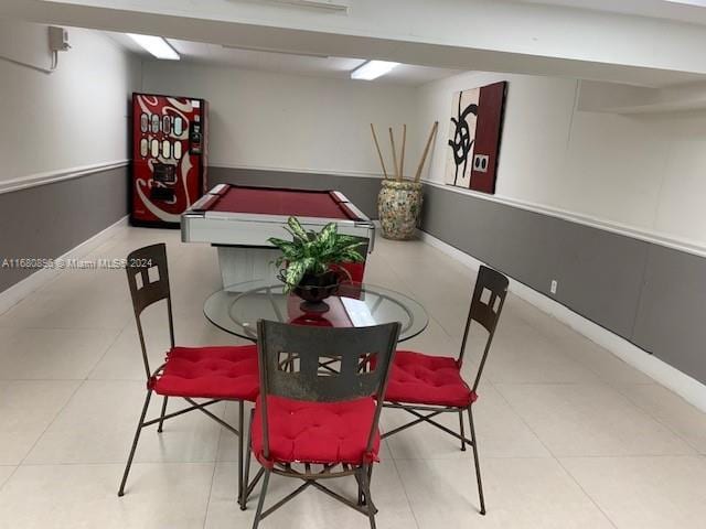 dining space featuring light tile patterned floors and pool table