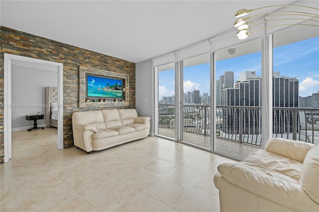 living room with tile patterned flooring