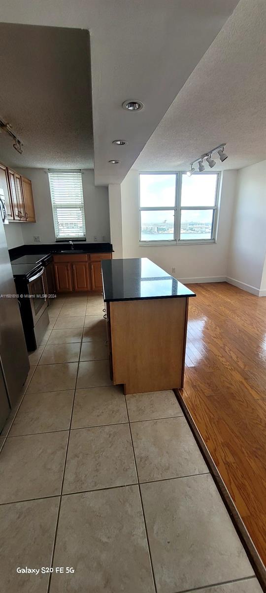 kitchen featuring light hardwood / wood-style floors, a textured ceiling, sink, and a wealth of natural light