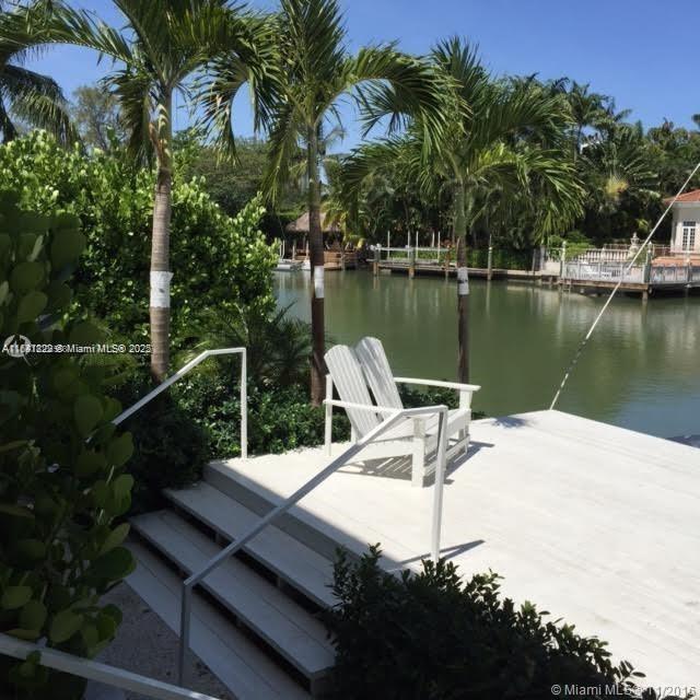 view of dock with a water view