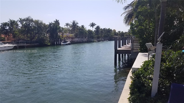 view of dock with a water view