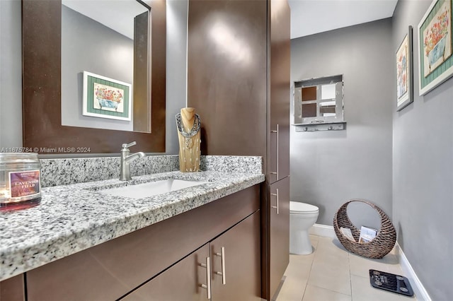 bathroom featuring vanity, toilet, and tile patterned flooring