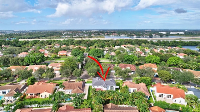 bird's eye view featuring a water view