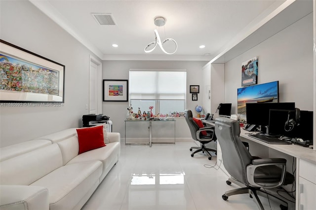 office area featuring light tile patterned floors