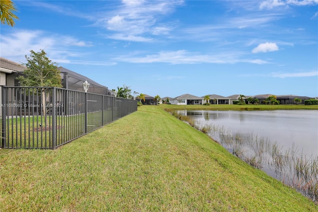 view of yard with a water view