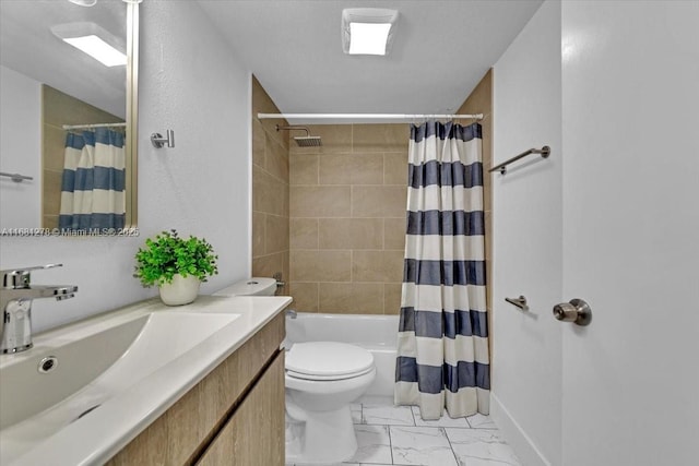 full bathroom with vanity, toilet, and shower / bath combo with shower curtain