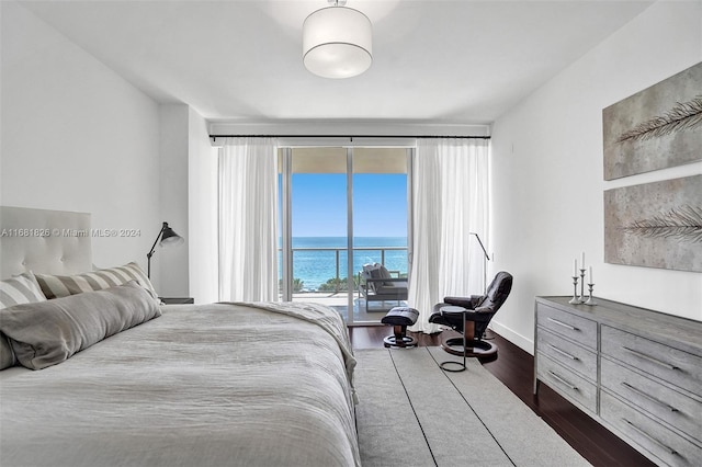 carpeted living room featuring a water view