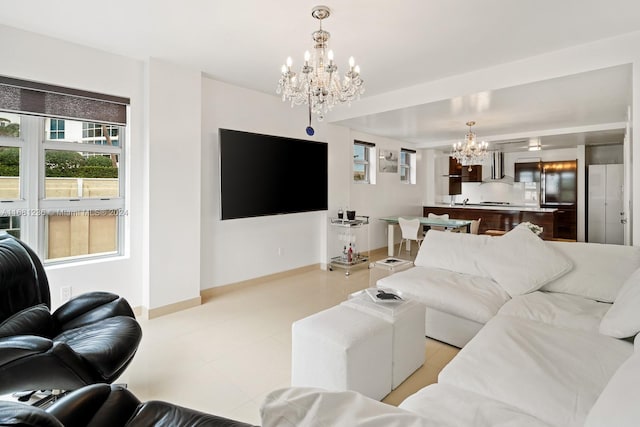 living room with a notable chandelier