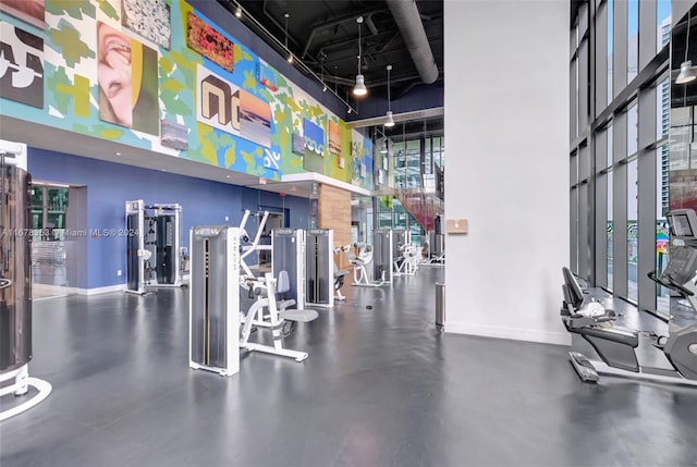 gym with a high ceiling