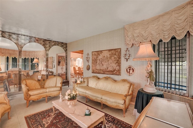 living room featuring tile patterned floors