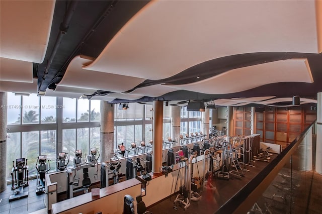 workout area with a wealth of natural light and a wall of windows