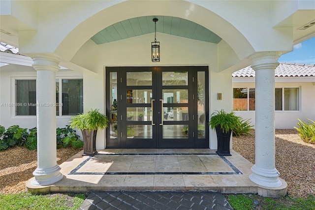 doorway to property featuring french doors